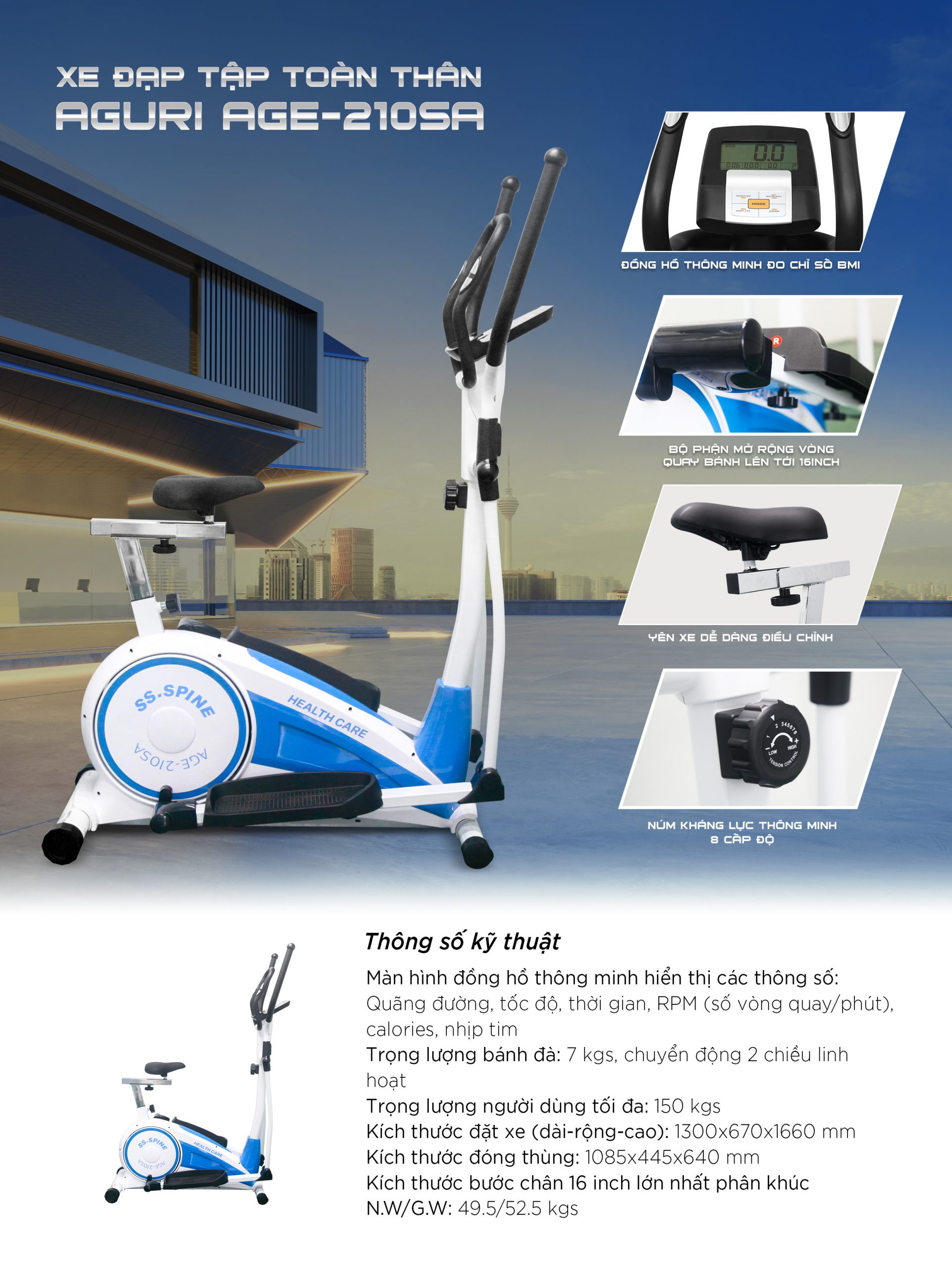 Siêu phẩm sức khỏe - Xe đạp tập toàn thân AGE-210SA 